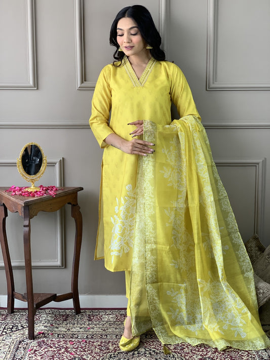 Noorani Mustard Yellow Embroidered Suit Set