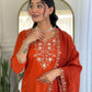 Zehra Rust Orange Embroidered Festive Suit Set
