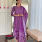 Gulnaar Purple Bandhani Mirrorwork Suit Set