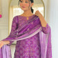 Gulnaar Purple Bandhani Mirrorwork Suit Set