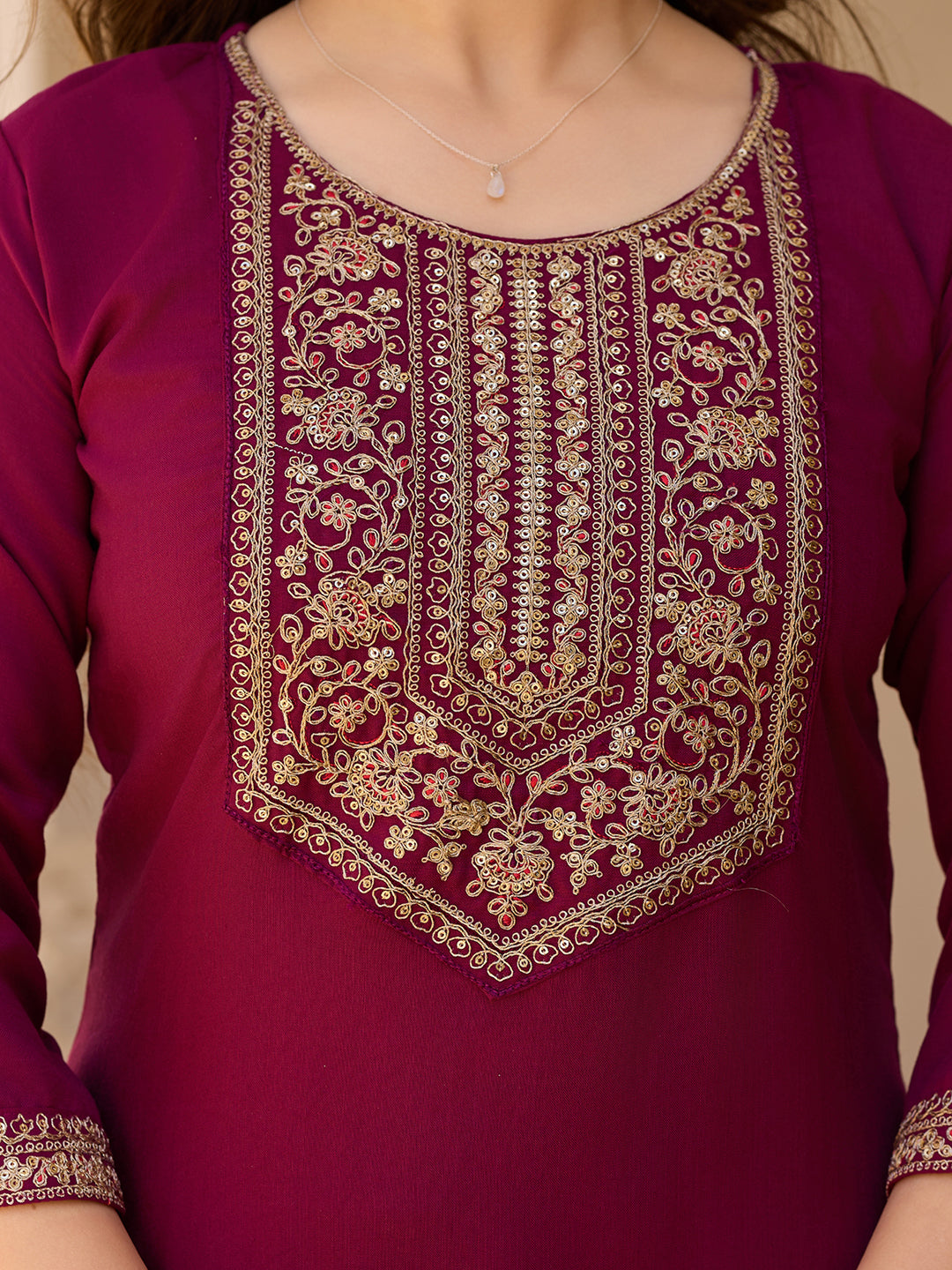 Maroon Embroidered Festive Suit Set