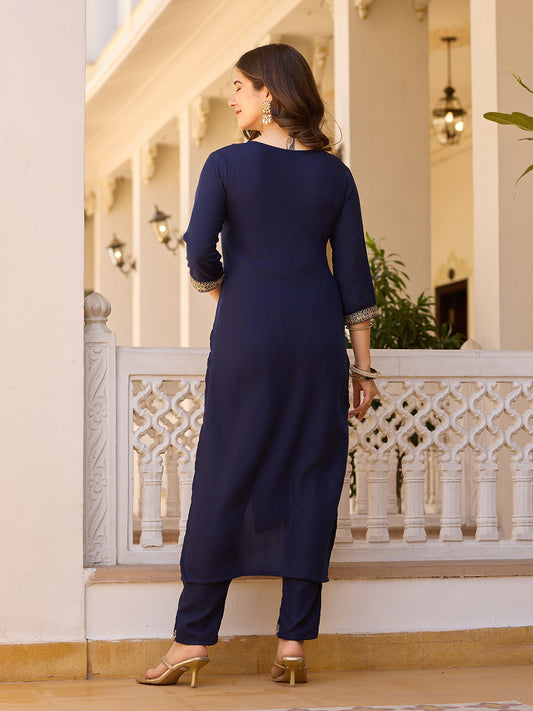 Navy Embroidered Grace Suit Set