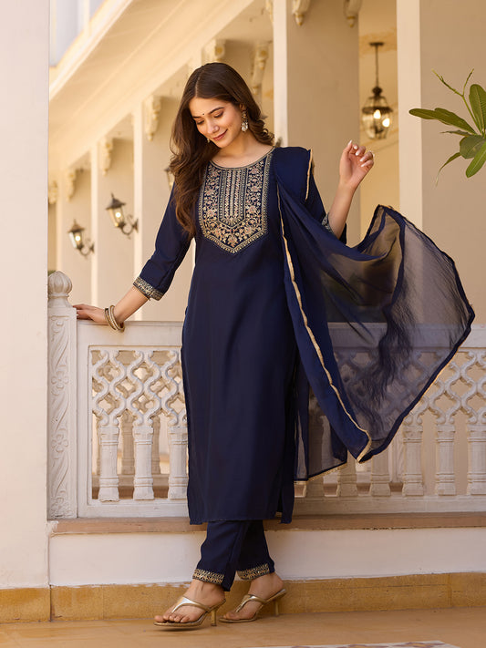 Navy Embroidered Grace Suit Set