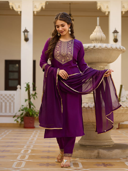 Royal Wine Embroidered Grace Suit Set