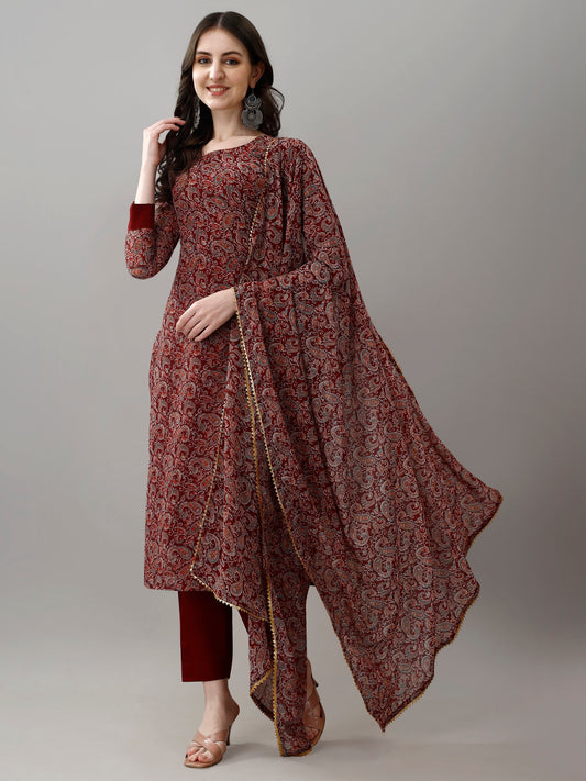 Zeenat Maroon Paisley Print Suit Set