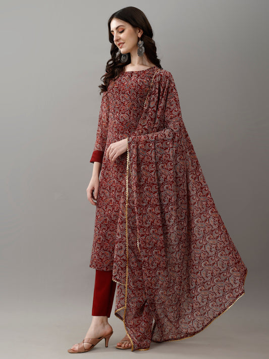Zeenat Maroon Paisley Print Suit Set