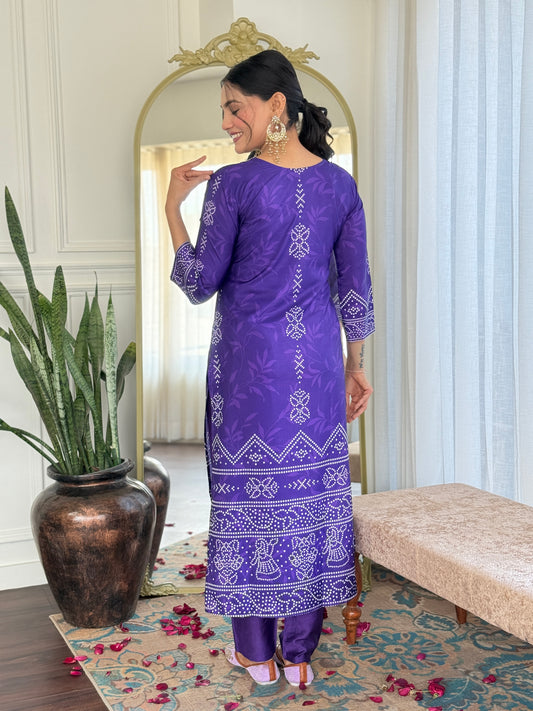 Gulzaar – Royal Purple Bandhej Kurta Set